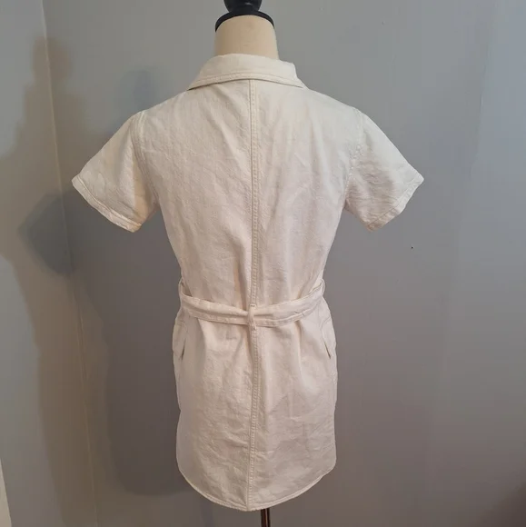 Zara white denim belted mini dress sz 13-14 NWT *G - Picture 6 of 8